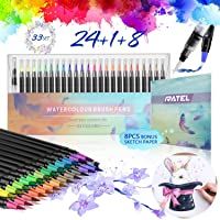 RATEL Rotuladores Acuarelables incluye 24 plumas de pincel de acuarela con punta de pincel de nylon flexible- 1 pluma de…